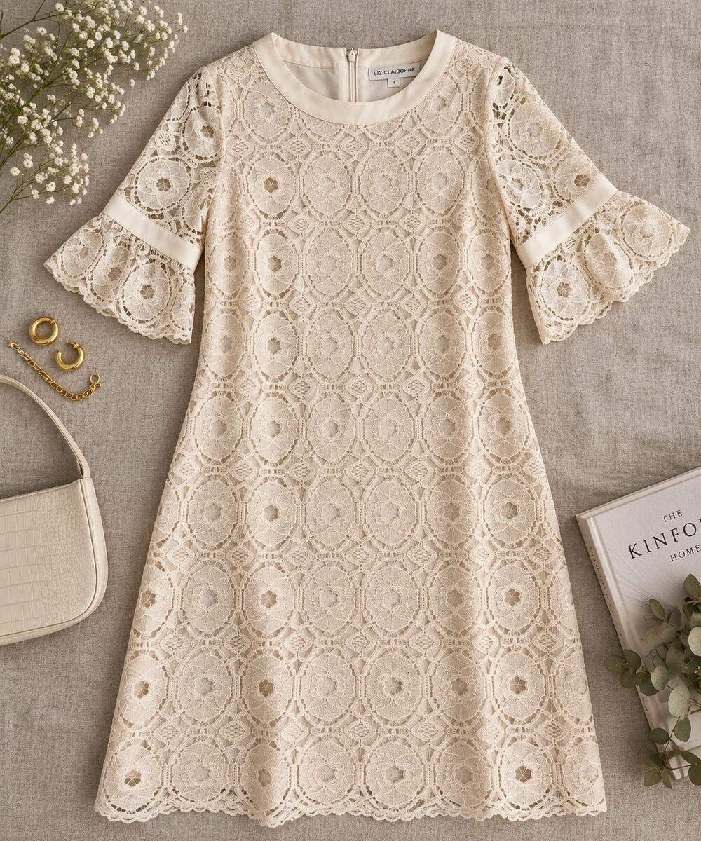 Liz Claiborne Lace Dress Ivory Cream Size 4 Sheath Wedding Guest Bridal
